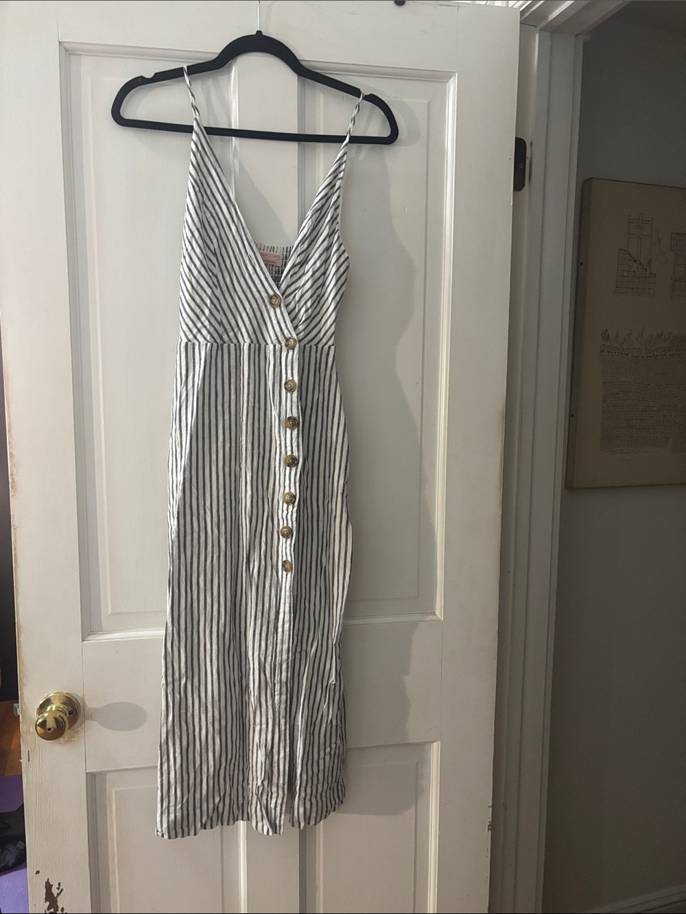 Urban Outfitters White and Black Striped Button-Front Midi Dress